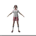 3D Character Girl With White Top Pink Shorts Black Long Hair White Socks And Sandals