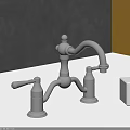 Polished Chrome Double Handle Faucet with Marble Soap Dish on White Countertop against Gray Wall