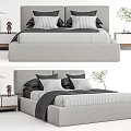 Modern Double Bed Interior With Upholstered Headboard Nightstands And Decorative Pillows 3d model