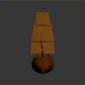 Orange Vintage Sailing Ship Model With Multiple Sails And Detailed Hull