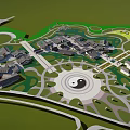 Traditional Style Commercial Street Featuring Tai Chi Square Green Spaces And Road Layout