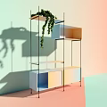 Modern Multi tiered Shelving Unit With Multicolored Panels Green Plants And Pastel Walls