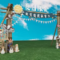 Xiamen Limited Camping Festival Scene With Musical Instruments Grass Field Wooden Backdrop And Colorful Decorations