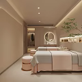 Tranquil SPA Room With Massage Beds Round Stools And Plants 3d model