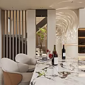 Modern Living and Dining Room Interior With Open Layout Sofa Dining Table And TV Wall
