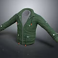 Green Jacket With Front Zipper Multiple Pockets Orange Drawstrings And Gray Lining 3d model