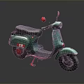 Green Vintage Scooter With Black Seat And Red Accents On Dark Background