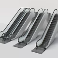 Modern Commercial Escalators With Silver Metal Frames Black Steps And Transparent Handrails