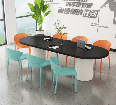 Conference Table and Chair Combination Conference Table Conference Chair Elephant Chair Oval Conference Table Thick Cylindrical Leg Conference Table 3d model