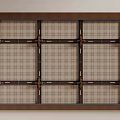 Grid Pattern Ceiling Design With Wooden Frame And Square Mesh Panels 3d model