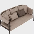 Beige Fabric Two Seater Sofa With Multiple Cushions And Wooden Frame 3d model