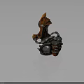 Steampunk Style Helmet With Orange Flame Decoration Metal Pipes And Red Details