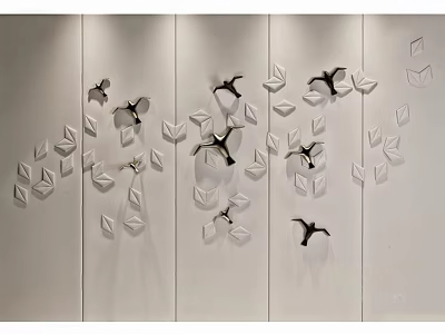 Modern Sofa Background Wall With Black White Bird Leaf Decorative Art 3d model