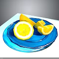 Fresh Sliced Lemon on a Blue Glass Plate with Juicy Segments