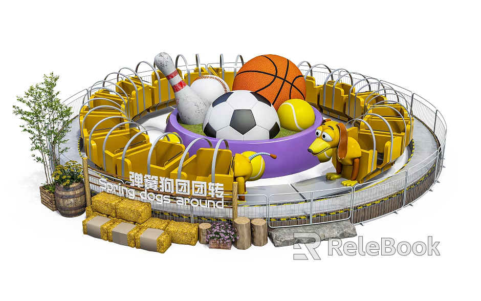 Amusement equipment spring dog rotating car 3d model 
