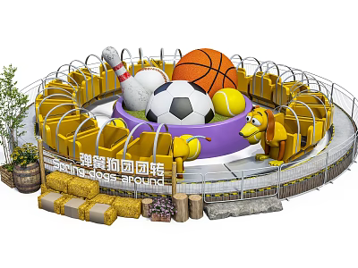 Fun Duck Dog Themed Rotating Amusement Ride With Sports Balls 3d model