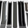 Different Types of Modern Elevators and Escalators With Metal Frames and Striped Steps