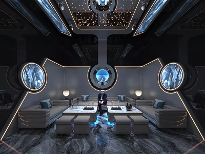 Futuristic KTV Lounge With Modern Sofas Ambient Lighting And High Tech Decor 3d model