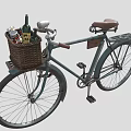 Vintage Blue Bicycle With Front Wicker Basket And Brown Leather Seat
