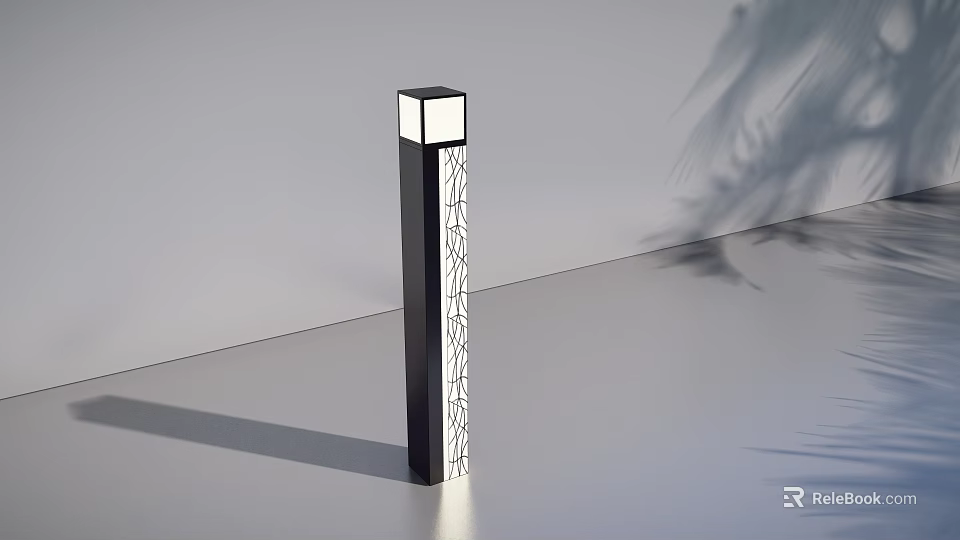 Modern Black Pillar Outdoor Light with Square Lamp Head and Cutout Patterns for Garden Decor 3d model 