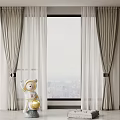 Light Gray Beige Sheer And Solid Curtains By Window With City View Indoor 3d model