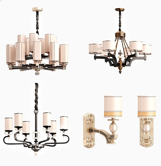 New Chinese Lamps Combination Chandelier Wall Lamp 3d model