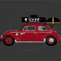 Vibrant Red Volkswagen Beetle With Black Roof Luggage And Travel Gear