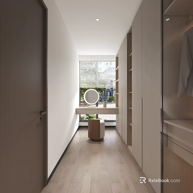 Modern Walk In Closet With Mirror Dressing Table And Stool 3d model