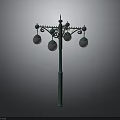 Green Decorative Street Lamp With Ornamental Top And Multiple White Lampshades