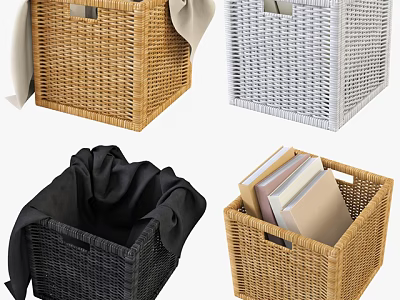 Woven Storage Baskets in Natural White Black for Home Organizing with Books and Fabrics 3d model
