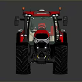 Modern Red Agricultural Tractor With Large Wheels Enclosed Cab Black Front And Red Seats