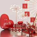 New Year Celebration Decor with Ferris Wheel Letters Fireworks and Gift Boxes