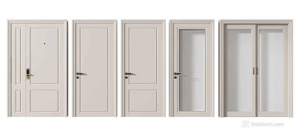 Modern Swing Doors with Various Designs Wooden Panels and Glass Inserts for Home Interior 3d model 