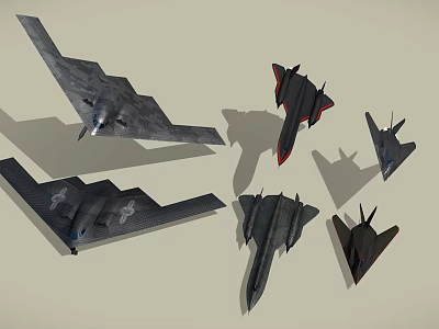 Various Stealth Fighter Jets In Dark Colors With Different Wing Designs 3d model