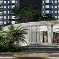 Residential Landscape With High Rise Buildings Lush Greenery Trees Lawns And Leisure Seating Areas