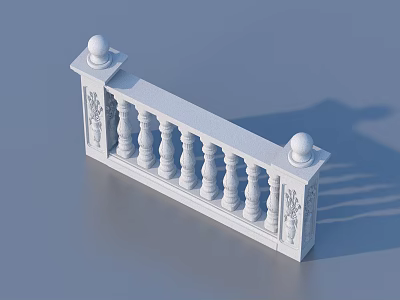 White Ornamental Balustrade With Decorative Balusters And Spherical Finials Against Gray Background 3d model