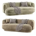 Plush Curved Linen Loveseat Sofa With Decorative Pillows And Tassel Throws For Cozy Living Room