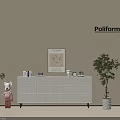 Poliform White Console Side Cabinet with Drawers Small Tree Teddy and Poster on Beige Wall 3d model