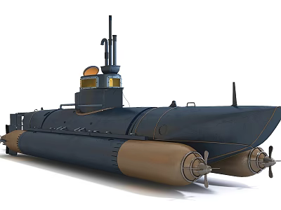 Military Submarine Vessel With Two Propellers Dark Hull And Superstructure Design 3d model