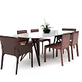 Modern Dining Table Set With White Table Brown Chairs And Potted Plant Decor 3d model