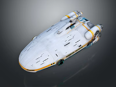 Sleek White Futuristic Spaceship With Yellow Blue Accents And Streamlined Engine Pods 3d model