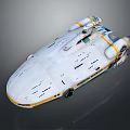 Sleek White Futuristic Spaceship With Yellow Blue Accents And Streamlined Engine Pods