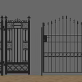 Black Wrought Iron Gates With Intricate Decorative And Simple Design Elements 3d model