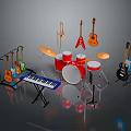 Home Living Musical Instruments Collection Including Guitars Drums Keyboard And Trumpet