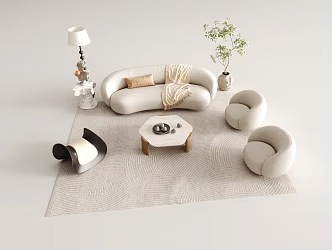 French Style Multi-person Sofa Coffee Table Combination Single Sofa Casual Chair Carpet Floor Lamp Jewelry Ornaments 3d model