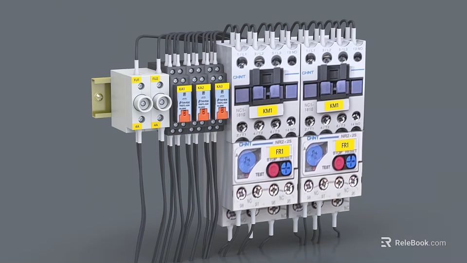 Industrial Electrical Control Equipment With Circuit Breakers Buttons And Indicator Lights 3d model 