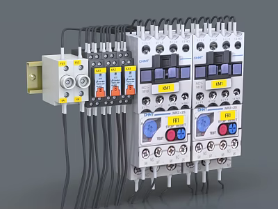 Industrial Electrical Control Equipment With Circuit Breakers Buttons And Indicator Lights 3d model