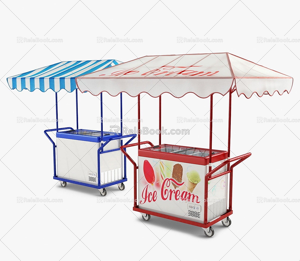 Ice cream trolley trolley trolley ice cream function car freezer awning sales car 3d model