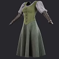 Green A Line Dress Featuring Gray Long Sleeves Brown Cuffs and Corset Lace Up Detail
