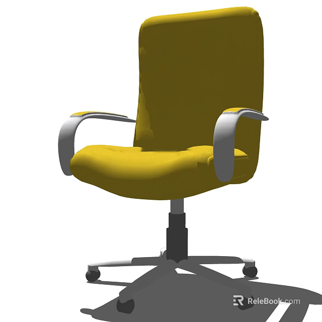 Comfortable Yellow Office Chair With Silver Armrests And Wheeled Base 3d model 